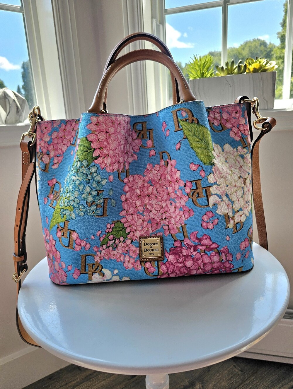 Dooney and Bourke Hydrangea Monogram Leather Handbag Shoulder Bag Purse